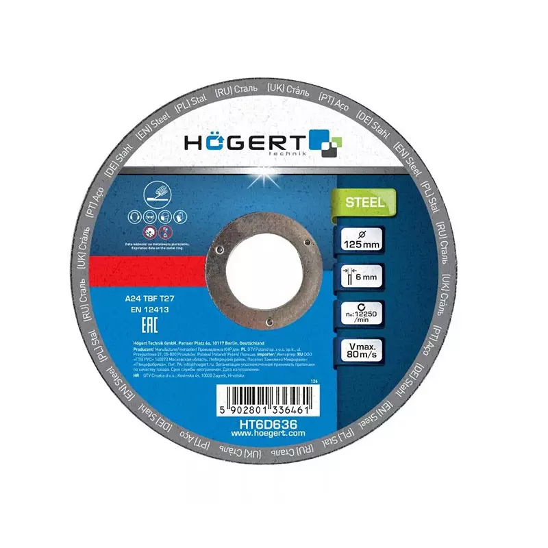 Hogert Technik Grinding Wheel Corundum Aluminium Oxide 125 mm Diameter x 22.23 mm Bore Size, HT6D636 (Pack of 10)