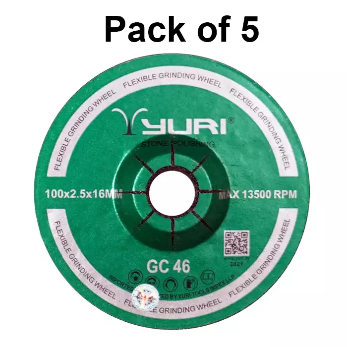 Yuri Gold Grinding Wheel Aluminium Oxide 4 Inch (100 mm) Diameter x 16 mm Bore Size x 2.5 mm Thickness and GC 46 Grit (Pack of 5)