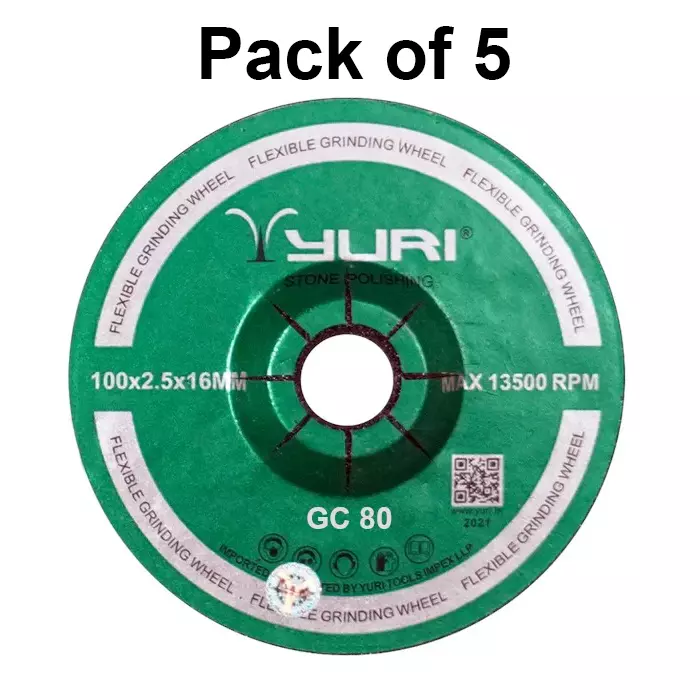 Yuri Gold Grinding Wheel Aluminium Oxide 4 Inch (100 mm) Diameter x 16 mm Bore Size x 2.5 mm Thickness and GC 80 Grit (Pack of 5)