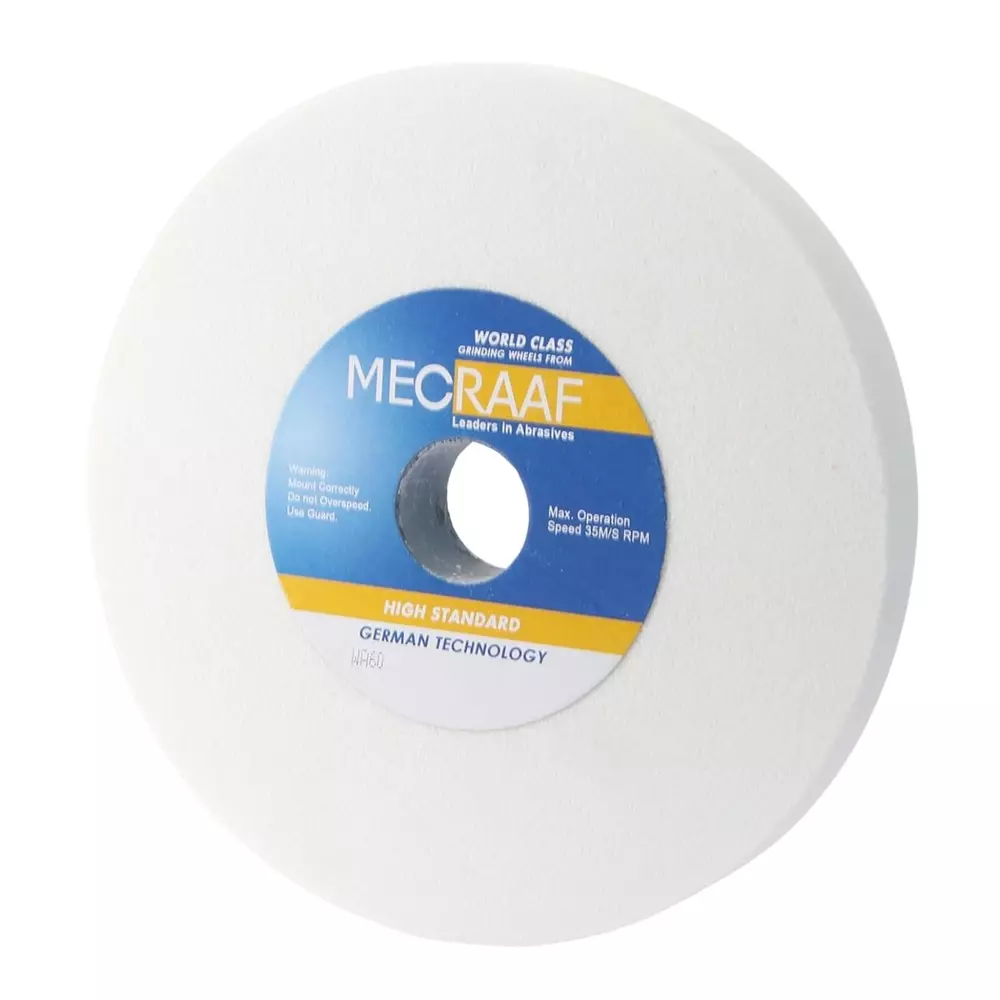 MECRAAF Bench Grinding Wheel Aluminum Oxide 150 mm (6 inch) Diameter 31.75 mm (1.25 inch) Bore Size 60 Grit, White