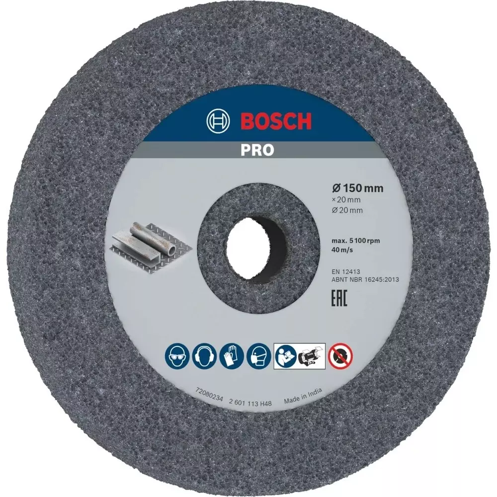 Bosch Aluminium Oxide Bench Grinding Wheel 6 inch (150 mm) Diameter x 20 mm Bore Size x 20 mm Thickness and 60 Grit, 1609201650