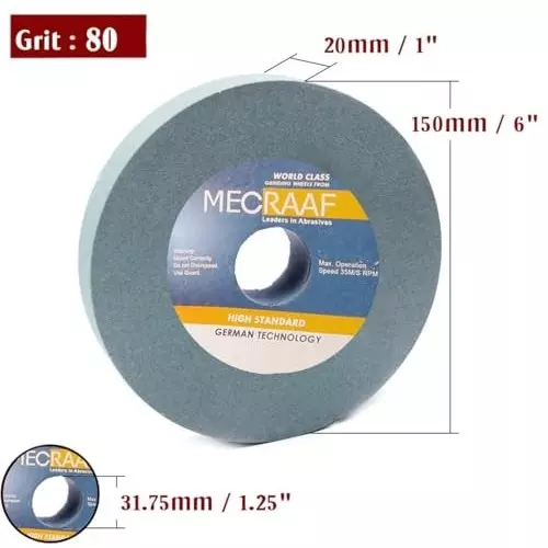 MECRAAF Bench Grinding Wheel Green Silicon 150 mm Dia. and 80 Grit Green, 6 GC80