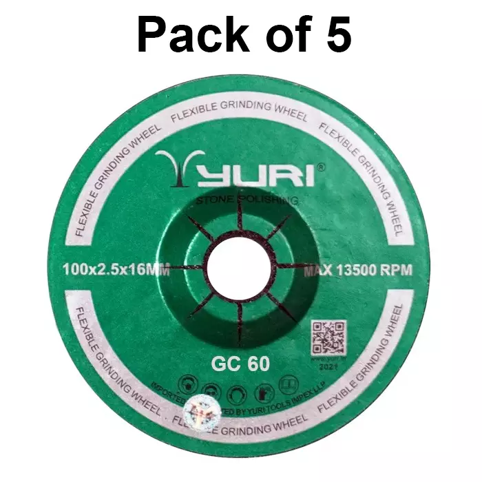 Yuri Gold Grinding Wheel Aluminium Oxide 4 Inch (100 mm) Diameter x 16 mm Bore Size x 2.5 mm Thickness and GC 60 Grit (Pack of 5)