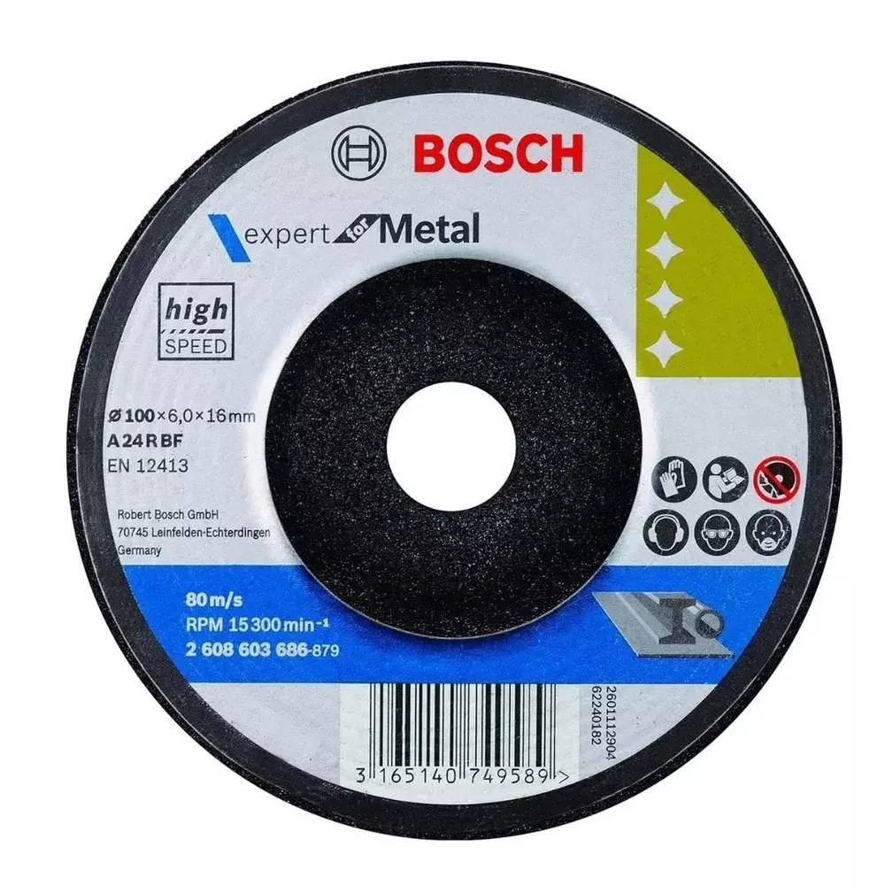 Bosch Aluminium Oxide Grinding Wheel 4 inch (100 mm) Diameter x 16 mm Bore Size x 6 mm Thickness, 2608603686