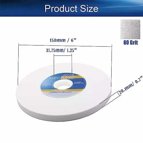 MECRAAF Bench Grinding Wheel Aluminum Oxide 150 mm Dia. and 60 Grit White, 6X20 WA