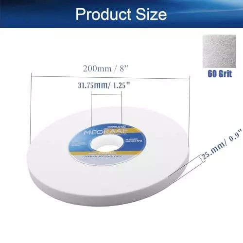 MECRAAF Bench Grinding Wheel Aluminum Oxide 200 mm Dia. and 60 Grit White, 8 WA