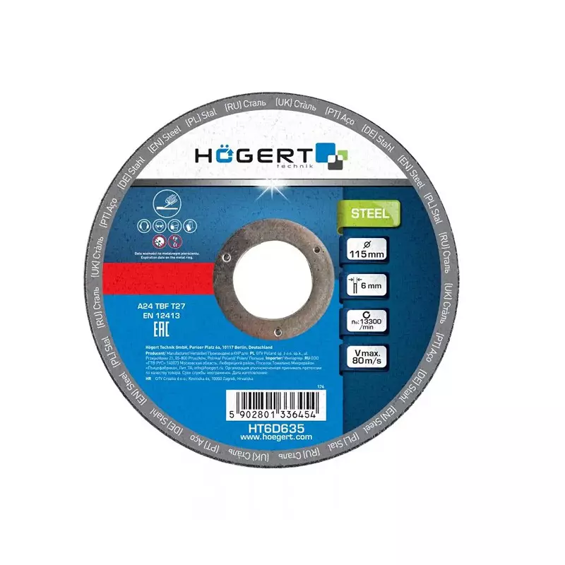 Hogert Technik Grinding Wheel Corundum Aluminium Oxide 115 mm Diameter x 22.23 mm Bore Size, HT6D635 (Pack of 10)