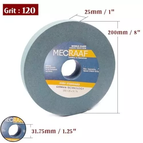 MECRAAF Bench Grinding Wheel Green Silicon 200 mm Dia. and 120 Grit Green, 8X1 GC120