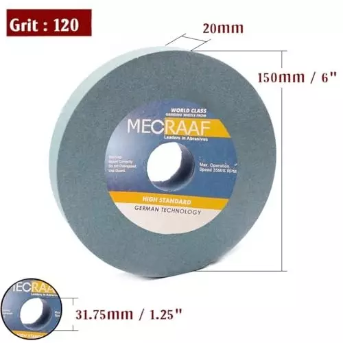 MECRAAF Bench Grinding Wheel Green Silicon 150 mm Dia. and 120 Grit Green, 6 GC120