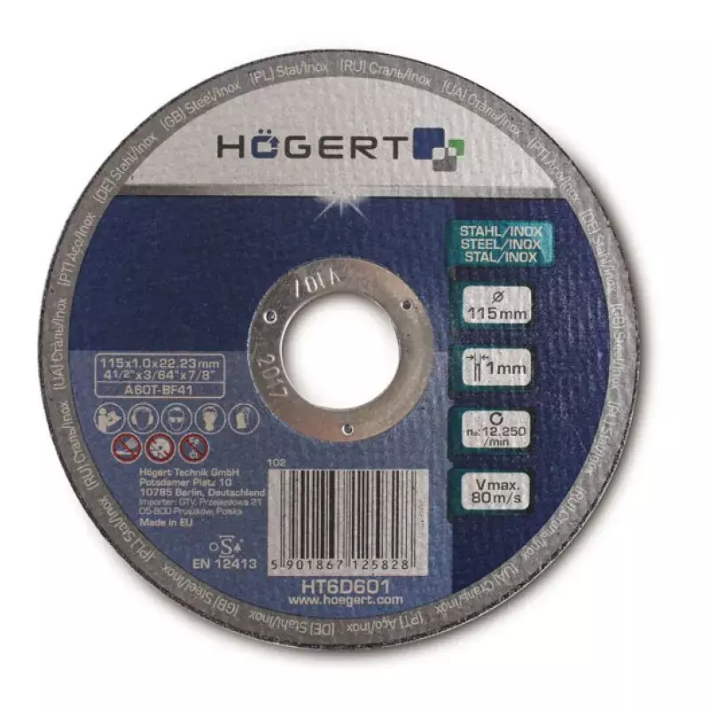 Hogert Technik Grinding Wheel Corundum Aluminium Oxide 115 mm Diameter x 22.23 mm Bore Size, HT6D601