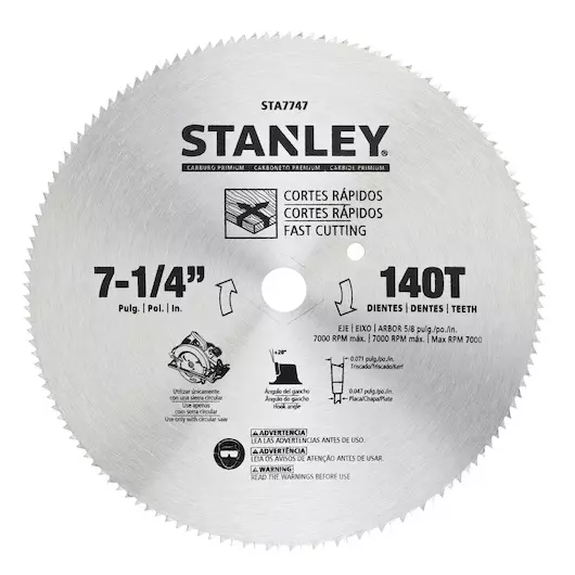 STANLEY 7-1/4 inch and 140 Teeth High Speed Steel General Circular Saw Blade, STA7747-AE