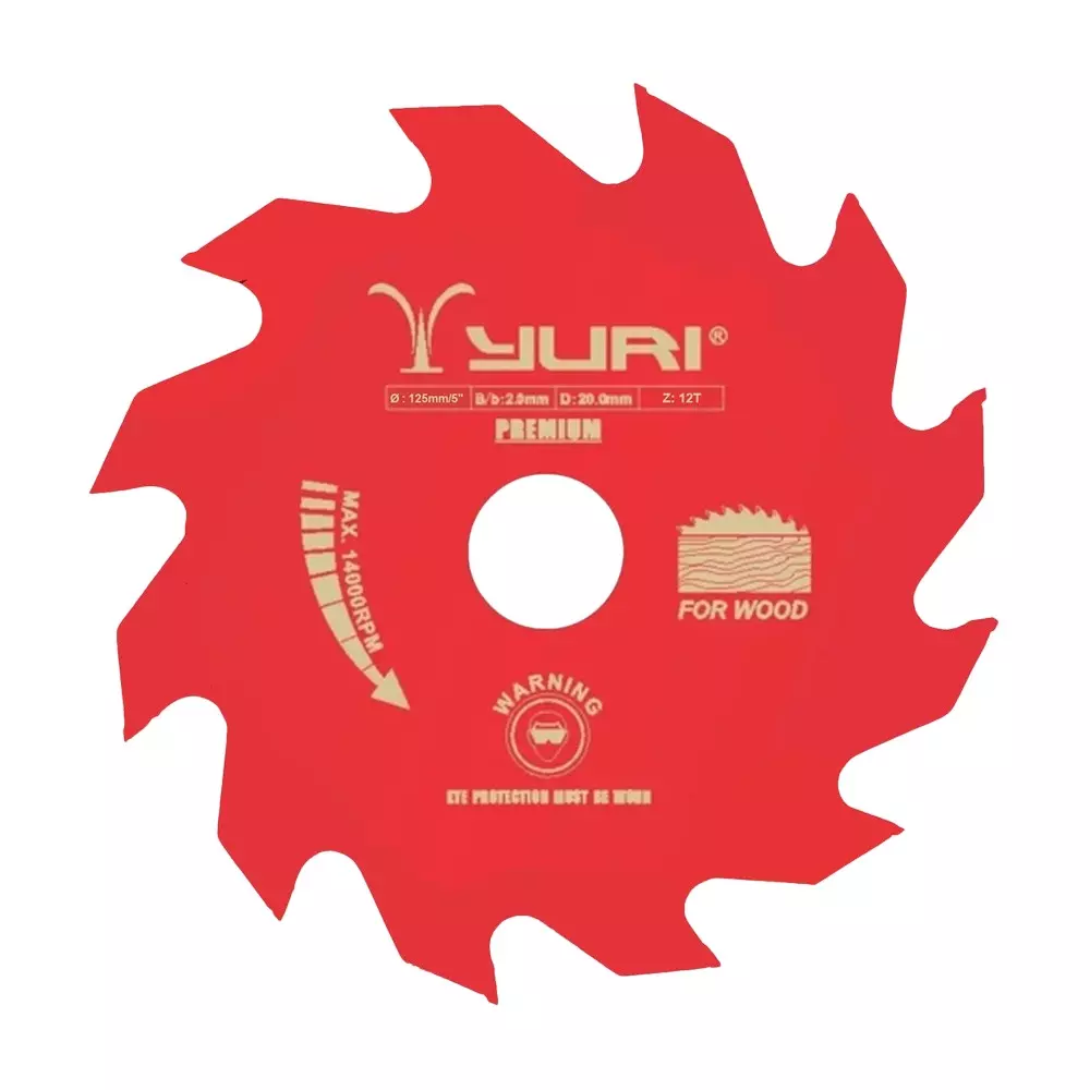 Yuri Premium TCT Circular Saw Blade 5 inch (125 mm) Diameter x 20 mm Bore Size x 2 mm Thickness x 12 Teeth for Wood