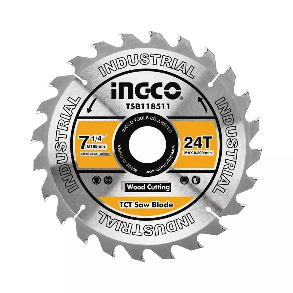 Ingco TCT Circular Saw Blade 185 mm (7.25 inch) Diameter 24 Teeth for CS18528, CS185682 Circular Saw, TSB118511