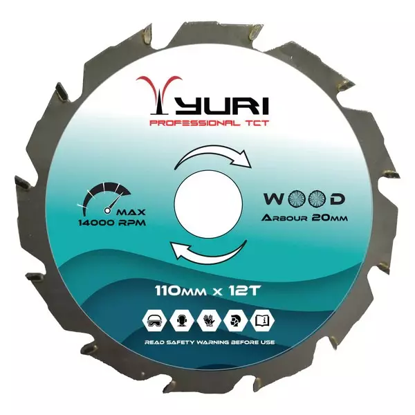 Yuri Professional TCT Circular Saw Blade 4 inch (110 mm) Diameter x 20 mm Bore Size x 1.0 mm Thickness x 12 Teeth for Wood