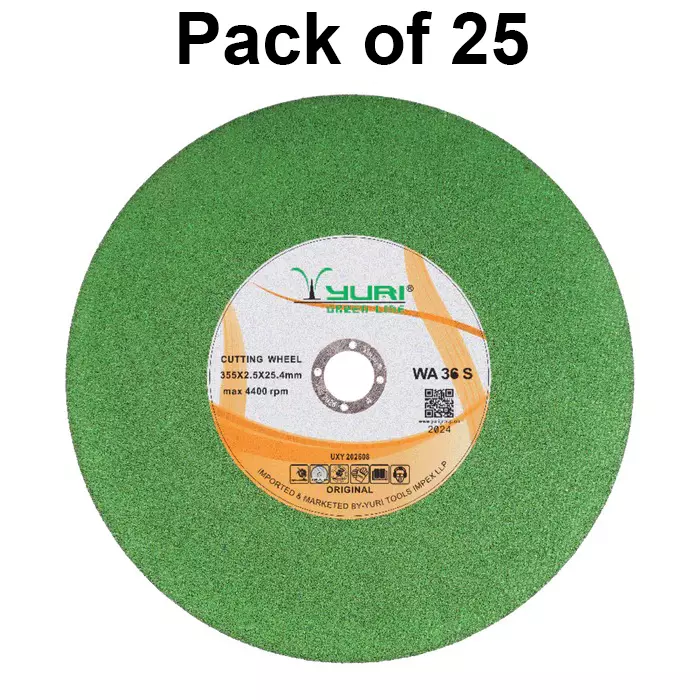 Yuri Greenline Cutting Wheel 355 mm Diameter x 25.4 mm Bore Size x 2.5 mm Thickness, Green Color (Pack of 25)