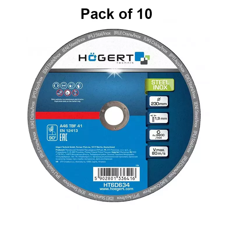 hogert-technik-cutting-wheel-corundum-aluminium-oxide-230-mm-diameter-x-2223-mm-bore-size-ht6d634-pack-of-10