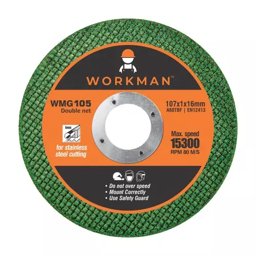 WORKMAN Cut Off Wheels Double Net 107 mm (4 inch) 1 mm Thickness Green for Cutting Metal and Stainless Steel, WMG105 (Pack of 25)