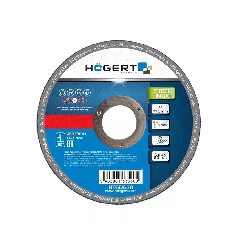 Hogert Technik Cutting Wheel Corundum Aluminium Oxide 115 mm Diameter x 22.23 mm Bore Size, HT6D630 (Pack of 20)