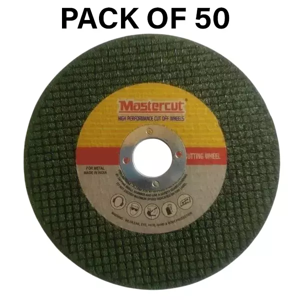Crown Mastercut Cut Of Wheel Green Aluminium Oxide 4400 RPM Circular 4 Inch (10.16 cm) Diameter for Industrial Use, (Pack of 50 Pcs)