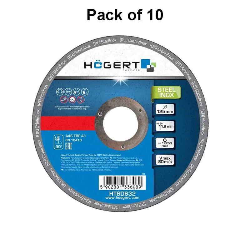 hogert-technik-cutting-wheel-corundum-aluminium-oxide-125-mm-diameter-x-2223-mm-bore-size-ht6d632-pack-of-10