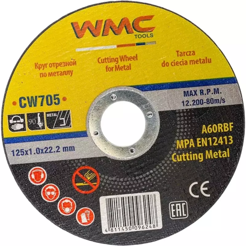 WMC Tools Cutting Wheel 5 inch (125 mm) Diameter x 22.2 mm Bore Size x 1.0 mm Thickness for Cutting Metals, WMC Tools-CW705