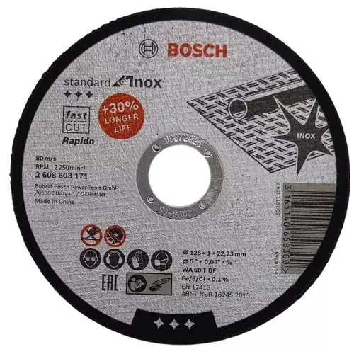 Bosch Cutting Wheel 5 inch (125 mm) Diameter x 22.23 mm Bore Size x 1 mm Thickness for Metal Cutting, 2608603171