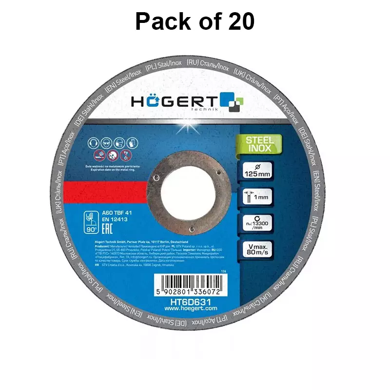 hogert-technik-cutting-wheel-corundum-aluminium-oxide-125-mm-diameter-x-2223-mm-bore-size-ht6d631-pack-of-20