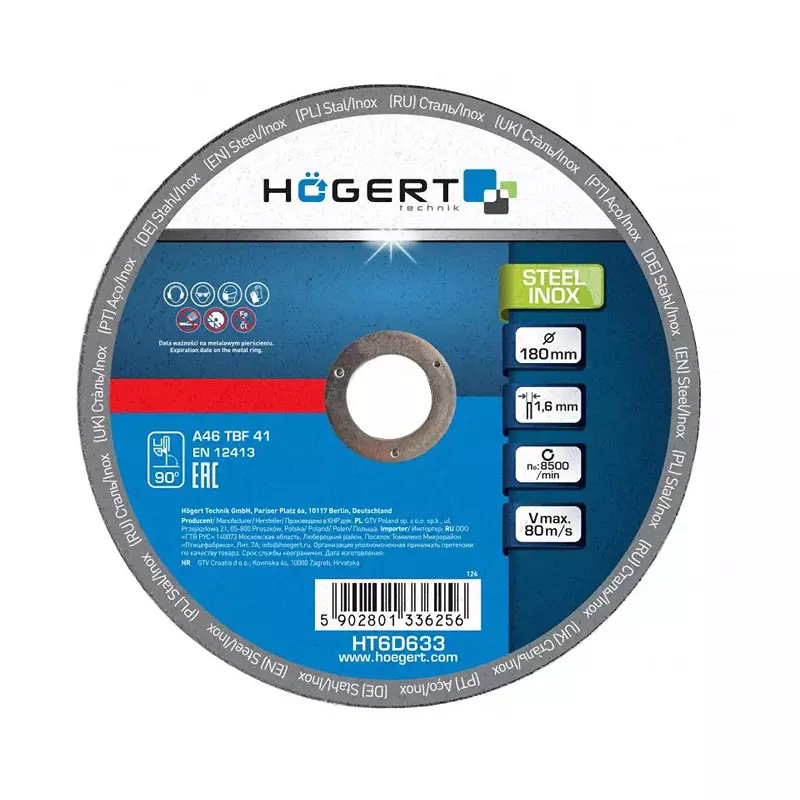 Hogert Technik Cutting Wheel Corundum Aluminium Oxide 180 mm Diameter x 22.23 mm Bore Size, HT6D633 (Pack of 10)