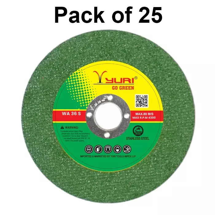 Yuri Go Green Cutting Wheel 1 Net 107 mm Diameter x 16 mm Bore Size x 1.0 mm Thickness, Green Color (Pack of 25)