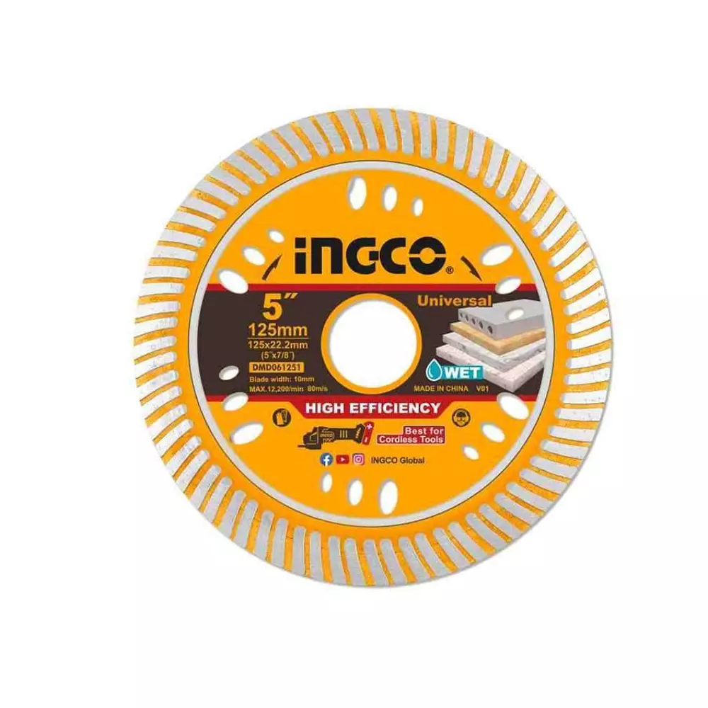 Ingco Ultrathin Diamond Disc 125 mm (5 inch) Size 1.6 mm Thickness For Lithium-ion Angle Grinder 75 Cr1, DMD061251