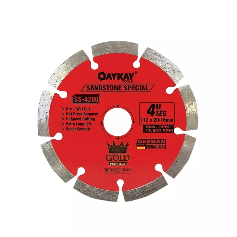 OAYKAY Gold Range Sandstone Diamond Blade 4 inch (112 mm) Diameter x 20/16 mm Bore x 1.4 mm Thickness For Cutting Sand Stones, 5015.26 (Pack of 20)