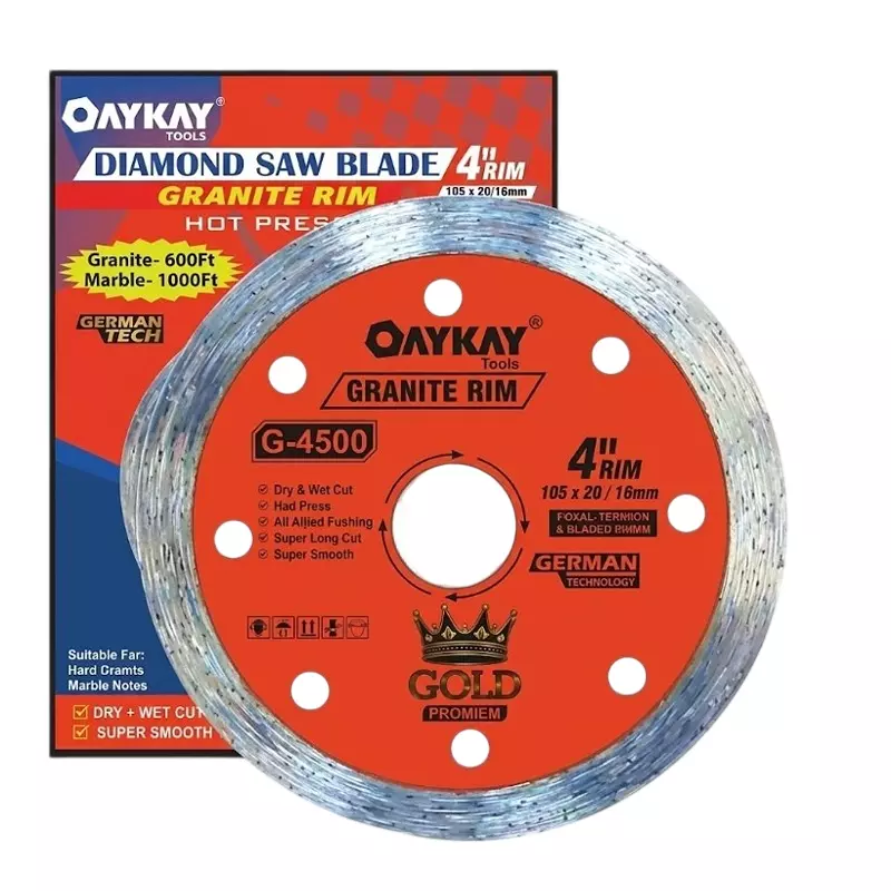 OAYKAY Gold Range Diamond Blade 4 inch (110 mm) Diameter x 20/16 mm Bore x 10 mm Thickness For Granite & Marble Cutting, 5016.03 (Pack of 20)