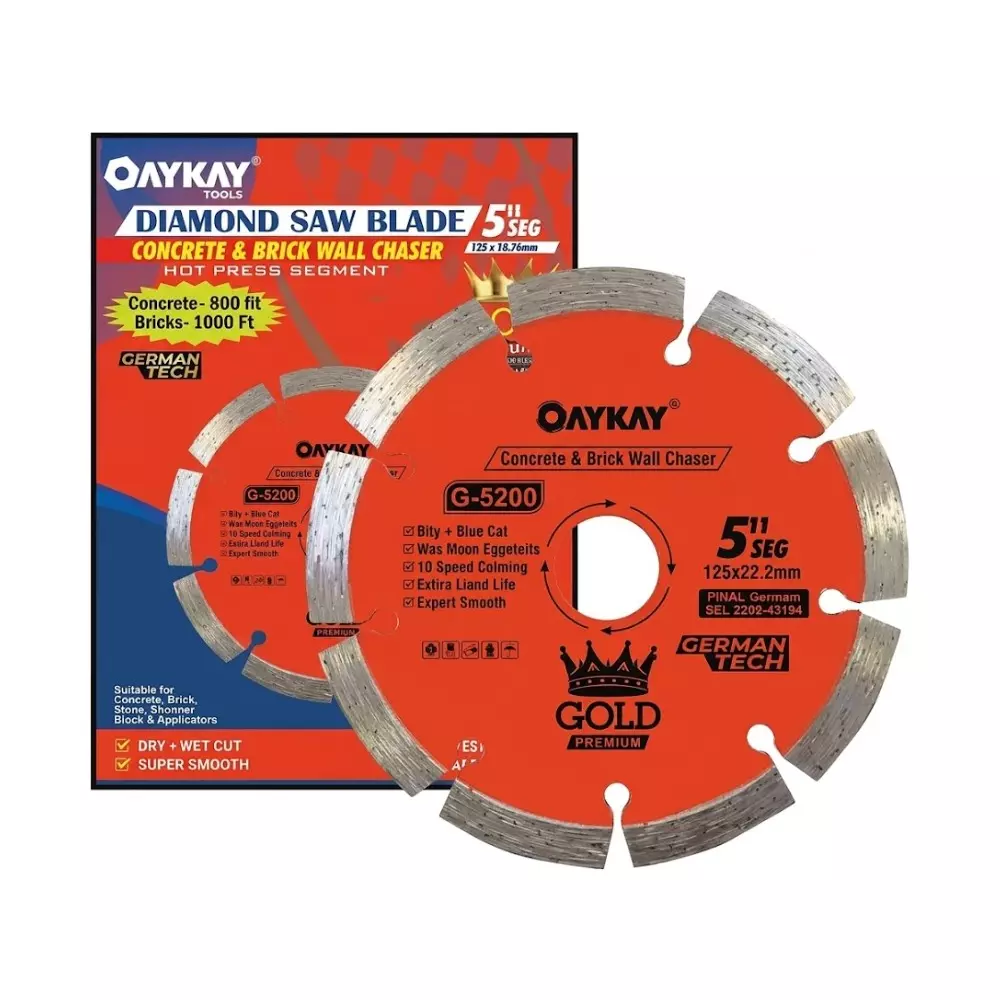 OAYKAY Gold Range Segment Diamond Blade 5 inch (125 mm) Diameter x 22.23/20 mm Bore x 10 mm Thickness For Concrete, Brick Wall Cutting, 5015.16 (Pack of 10)