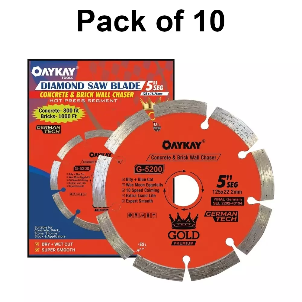 oaykay-gold-range-segment-diamond-blade-5-inch-125-mm-diameter-x-222320-mm-bore-x-10-mm-thickness-for-concrete-brick-wall-cutting-501516-pack-of-10