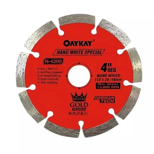 OAYKAY Gold Range Nano White Diamond Blade 4 inch (112 mm) Diameter x 20/16 mm Bore x 8 mm Thickness For Cutting Stones, 5015.21 (Pack of 20)