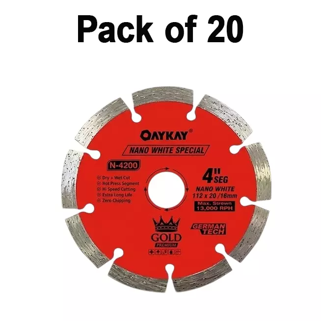 oaykay-gold-range-nano-white-blade-diamond-blade-4-inch-112-mm-diameter-x-2016-mm-bore-x-8-mm-thickness-for-cutting-stones-501521-pack-of-20