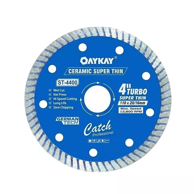 OAYKAY Catch Range Super Thin Turbo Diamond Blade 4 inch (110 mm) Diameter x 20/16 mm Bore x 8 mm Thickness For Tile & Ceramic Cutting, 5017.09 (Pack of 20)