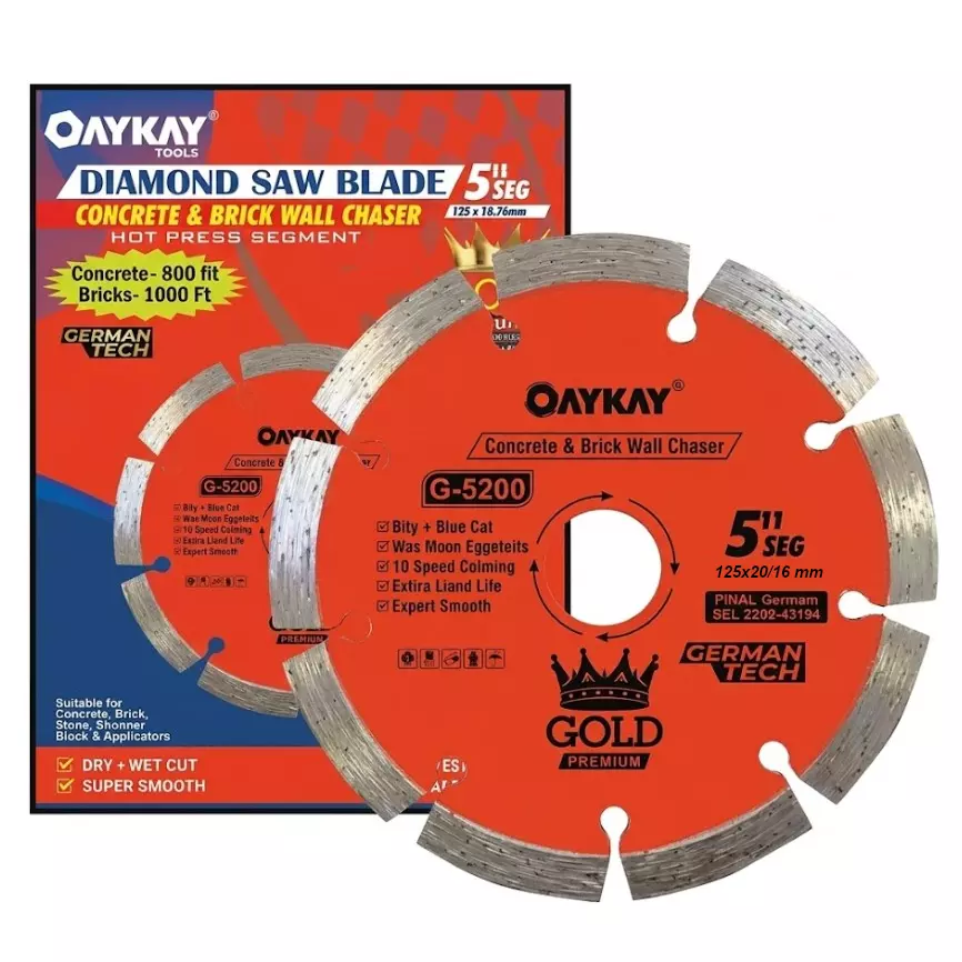 OAYKAY Gold Range Segment Diamond Blade 5 inch (125 mm) Diameter x 20/16 mm Bore x 10 mm Thickness For Concrete, Brick Wall Cutting, 5015.15 (Pack of 10)