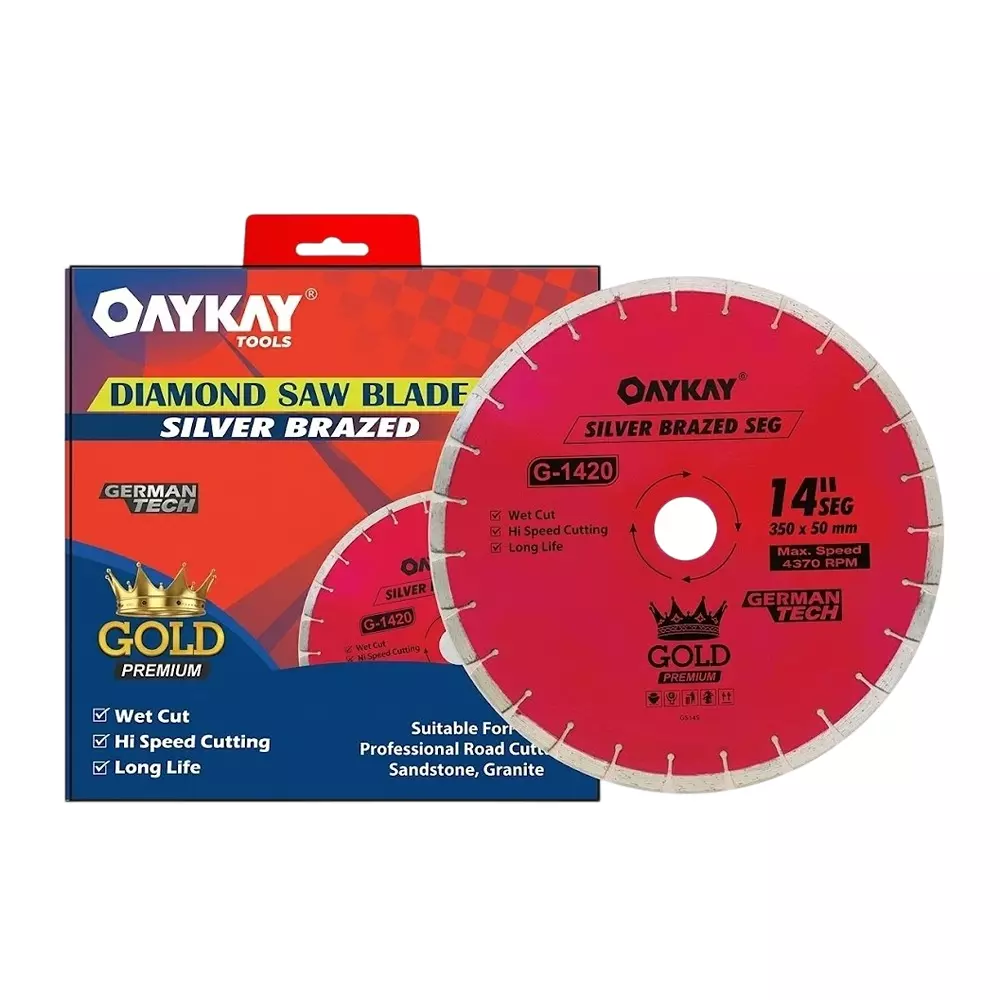 OAYKAY Gold Range Sintered + Silver Brazed Diamond Blade 14 inch (350 mm) Diameter Wet Cutting For Professional Road Cutting, 5015.54