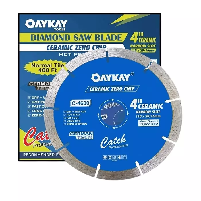 OAYKAY Catch Range Zero Chip Diamond Blade 4 inch (110 mm) Diameter x 20/16 mm Bore x 1.4 mm Thickness For Tile & Ceramic Cutting, 5017.1 (Pack of 20)