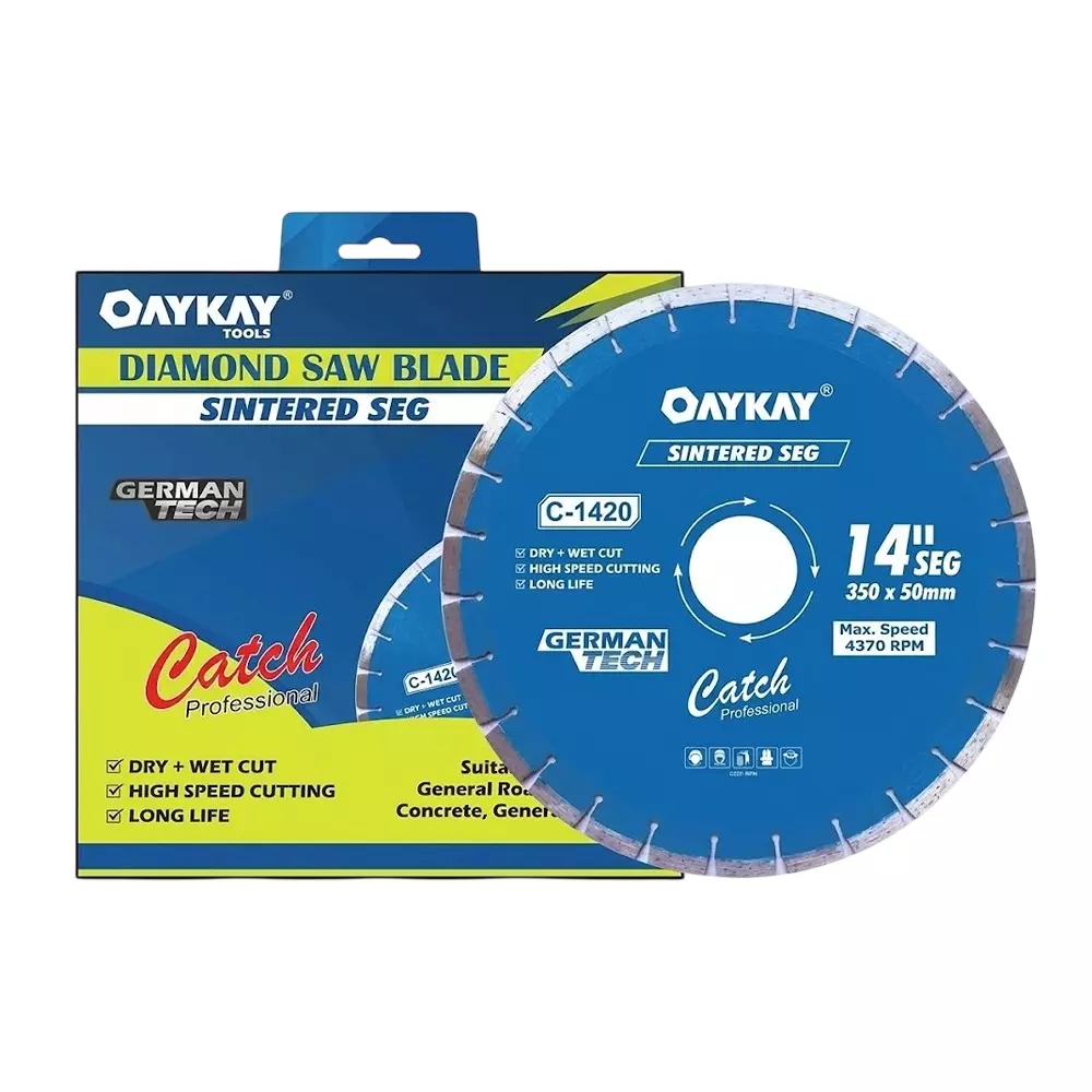 OAYKAY Catch Range Sintered + Silver Brazed Diamond Blade 14 inch (350 mm) Diameter Dry & Wet Cutting For General Road Cutting, 5015.11