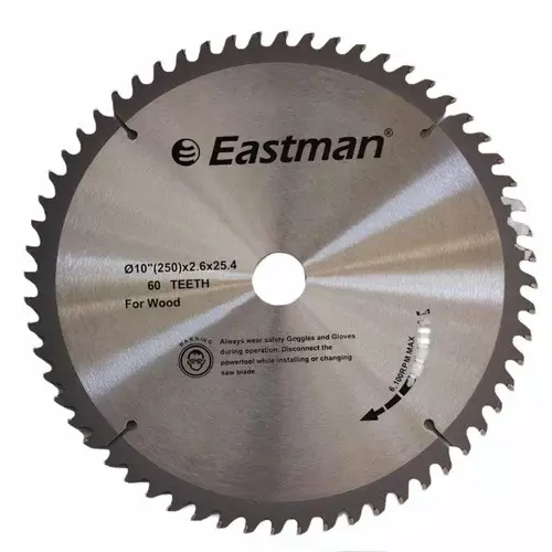Eastman Tools TCT Blade 10 Inches (250 mm) Diameter x 25.4 mm Bore Size and 60 Teeth for Wood Cutting