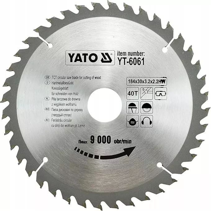 Yato TCT Blade 7 Inches (184 mm) Diameter x 30 mm Bore Size and 40 Teeth for Wood Working, YT-6061