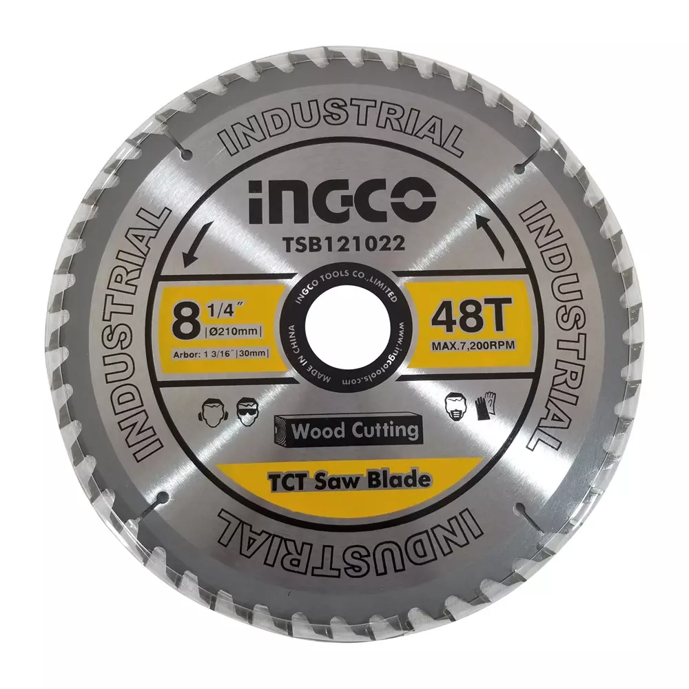 Ingco TCT Circular Saw Blade, 8-1/4 inch (210 mm) Diameter, 30 mm Arbor and 48 Teeth with 16 and 25.4 mm Ring, TSB121022
