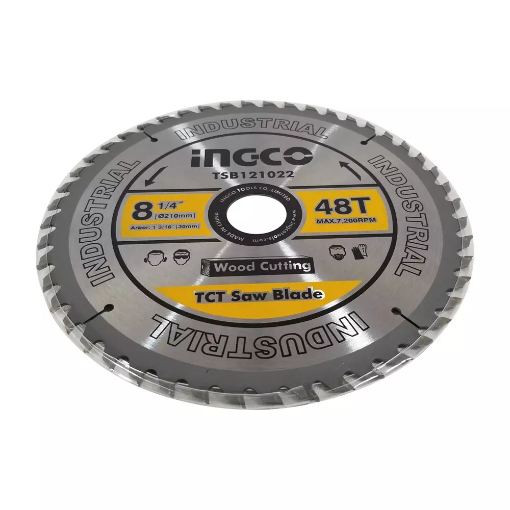 Ingco TCT Circular Saw Blade, 8-1/4 inch (210 mm) Diameter, 30 mm Arbor and 48 Teeth with 16 and 25.4 mm Ring, TSB121022