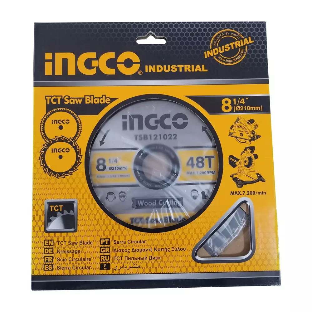Ingco TCT Circular Saw Blade, 8-1/4 inch (210 mm) Diameter, 30 mm Arbor and 48 Teeth with 16 and 25.4 mm Ring, TSB121022