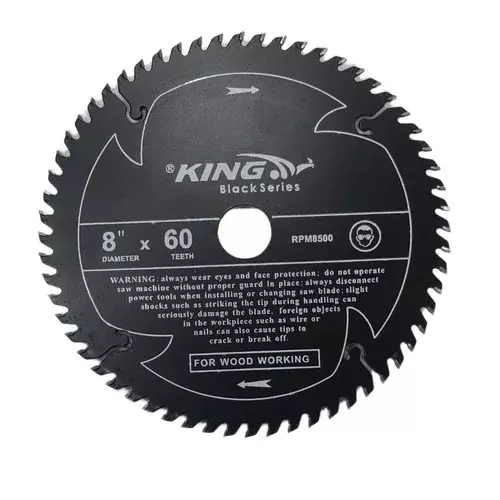 King Black Series TCT Blade 8 Inches (200 mm) Diameter x 60 Teeth and 8500 RPM for Wood Cutting