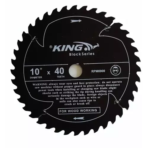 King Black Series TCT Blade 10 Inches (255 mm) Diameter x 40 Teeth and 6900 RPM for Wood Cutting