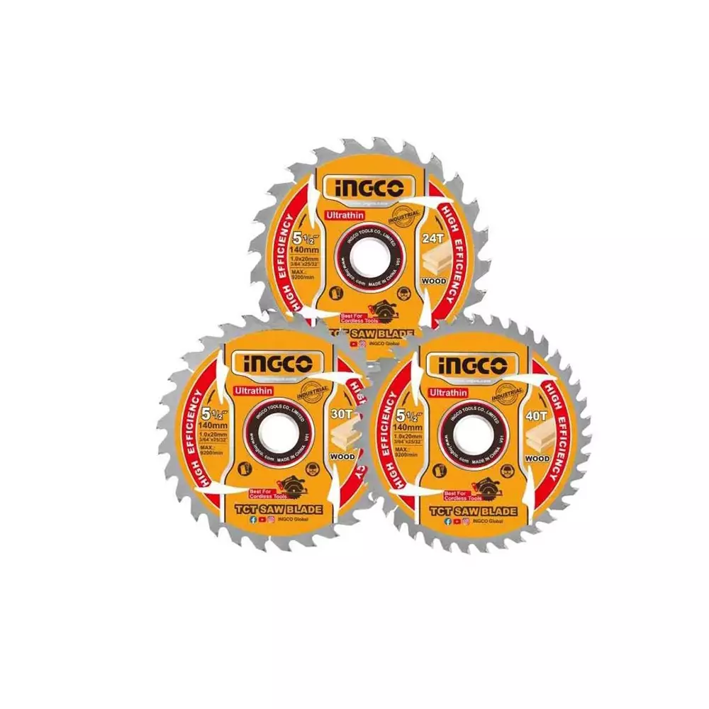 Ingco TCT Saw Blade Set 140 mm (5-1/2 inch) Blade 1 mm Ultra-Thin For Wood Cutting, TSB4003 (Pack of 3)