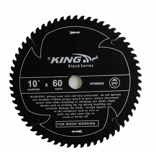 King Black Series TCT Blade 10 Inches (255 mm) Diameter x 60 Teeth and 6900 RPM for Wood Cutting